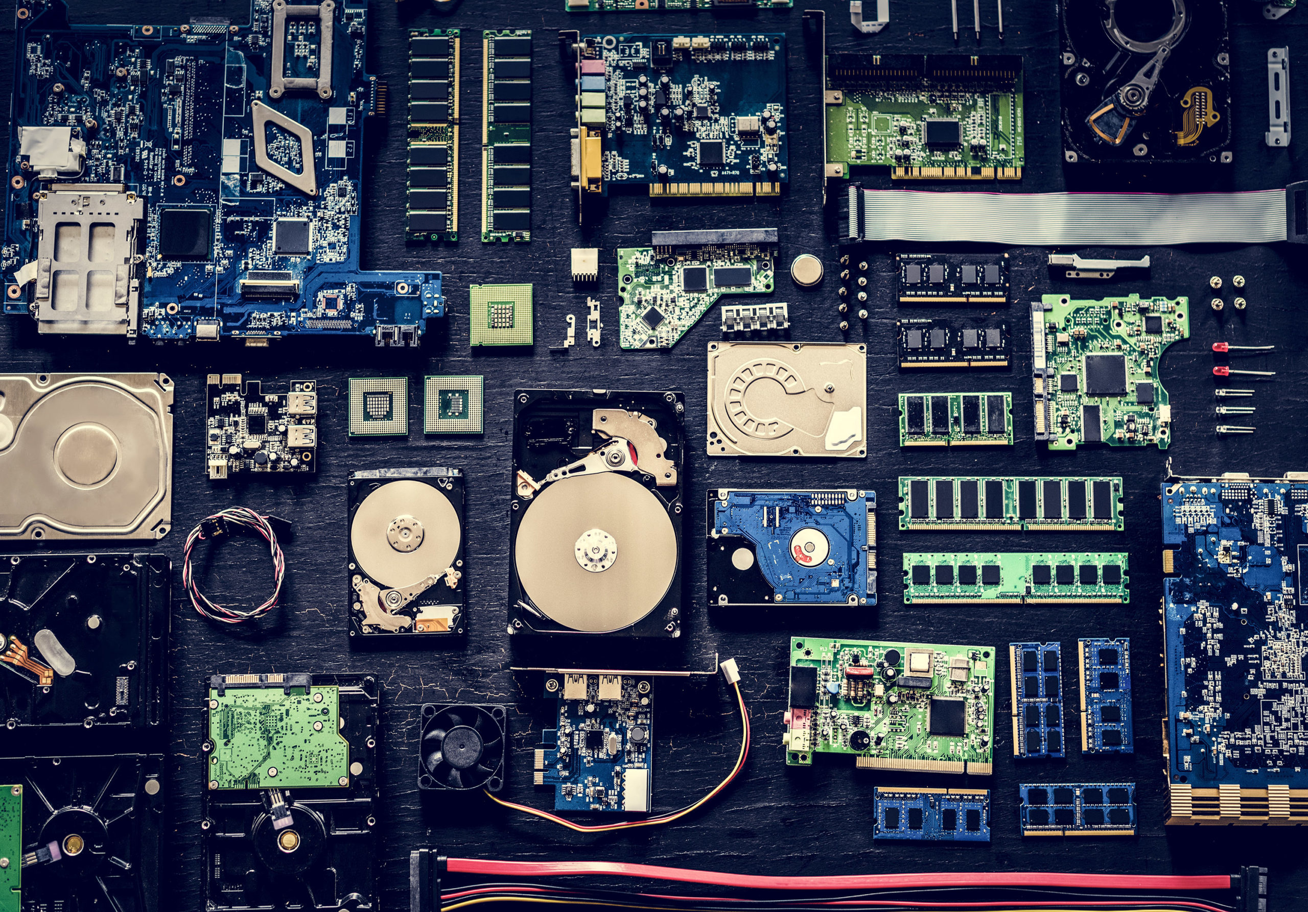 circuit board waiting for electronics recycling at Phoenix Solutions